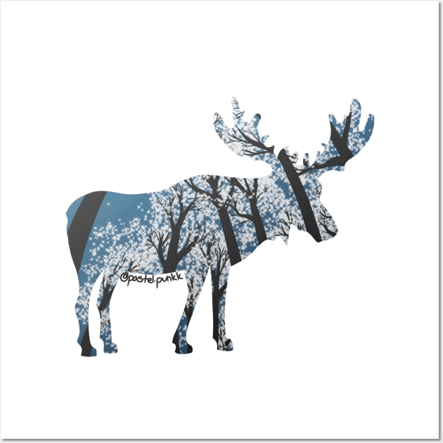 Moose White Forest Wall Art by Pastel.Punkk